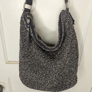 The SAK Sequoia Hand-Crochet Hobo Shoulder Bag in Urban Static (Black/Tan)